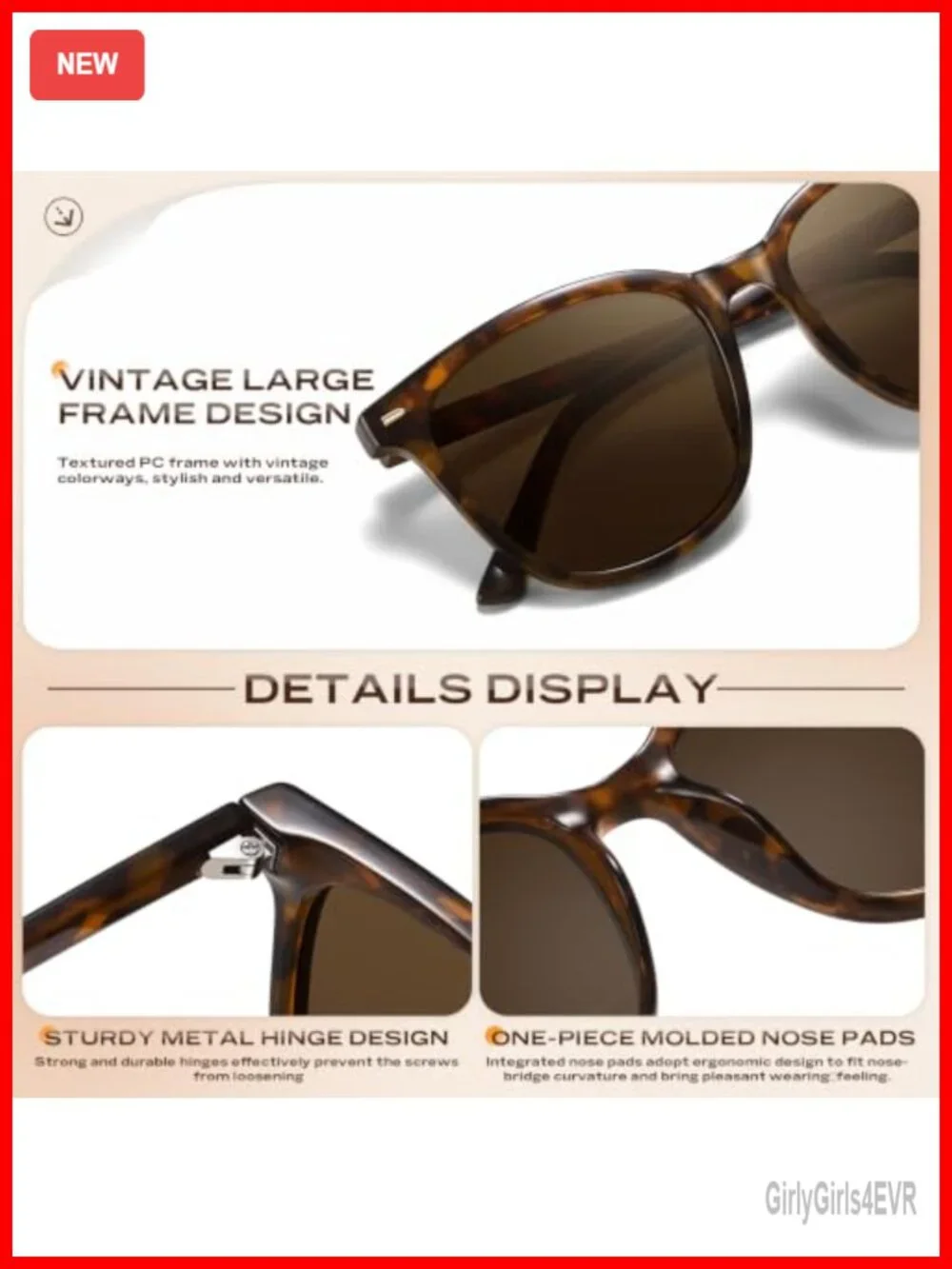 Retro Polarized Sunglasses for Women Men Big Frame Vintage Style UV400